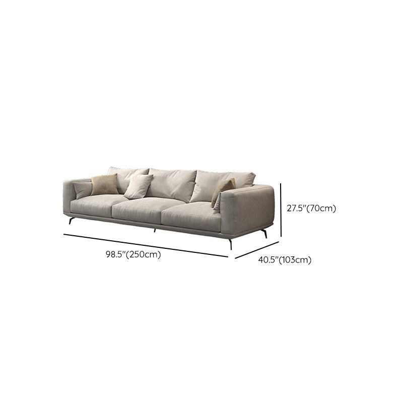 Contemporary Faux Leather Pillows Back Sofa with Tuxedo Arm in Beige