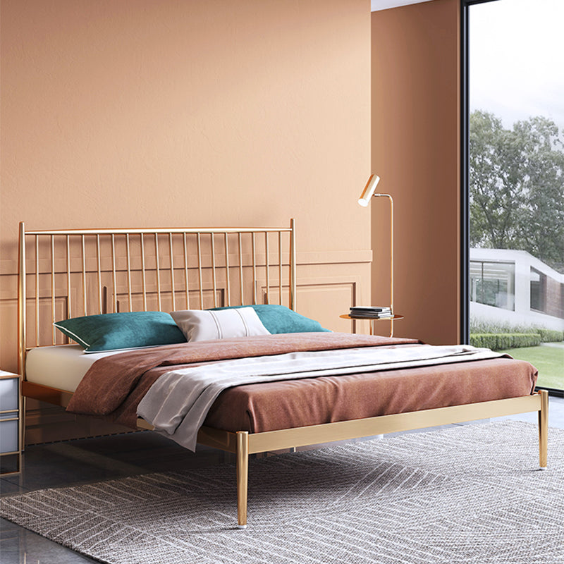 Glam Golden Finish Metallic Bed Wire-Grid Iron Bed Frame with Headboard