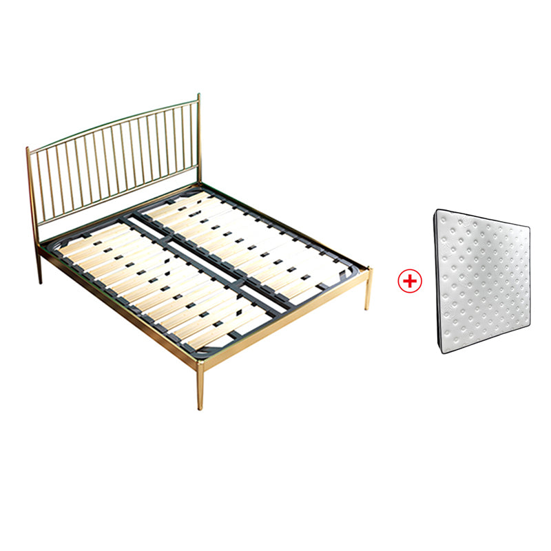 Glam Golden Finish Metallic Bed Wire-Grid Iron Bed Frame with Headboard