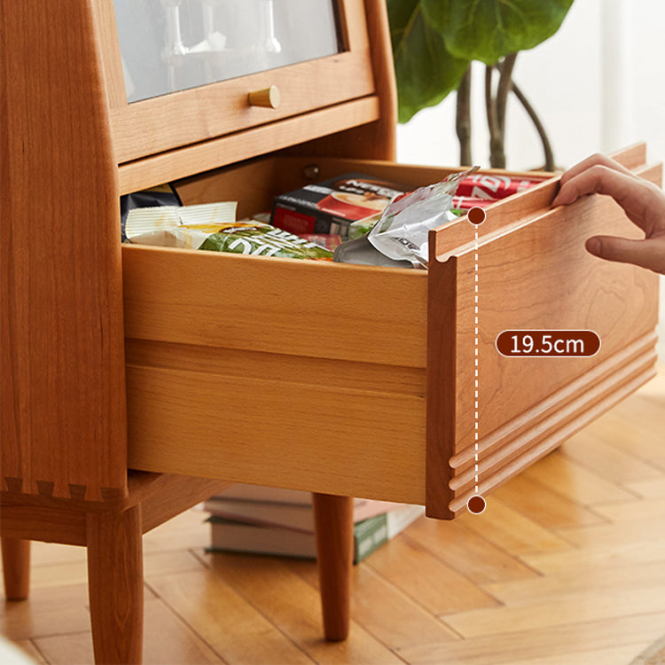 2 - Door and 1 - Drawer Solid Wood Chest 43.3" Tall Glass Paned Side Cabinet