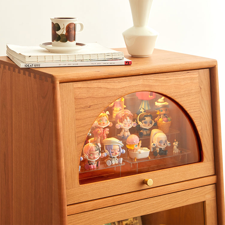 2 - Door and 1 - Drawer Solid Wood Chest 43.3" Tall Glass Paned Side Cabinet