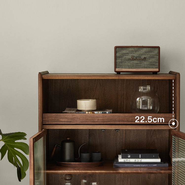 Storage Solid Wood Glass Door Cabinet Mid Century Chest in Walnut