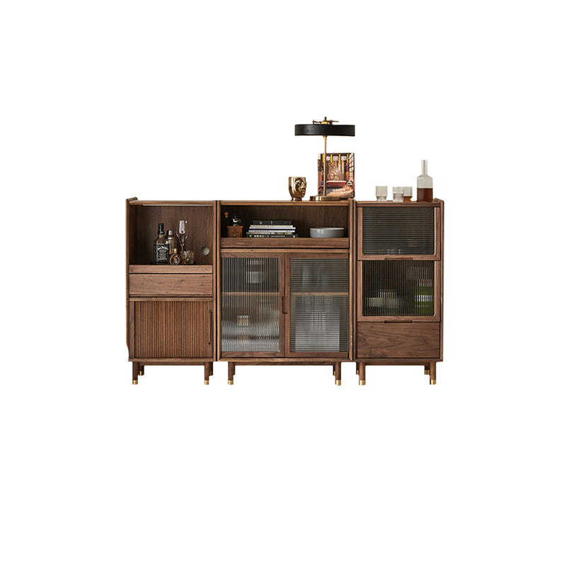 Storage Solid Wood Glass Door Cabinet Mid Century Chest in Walnut
