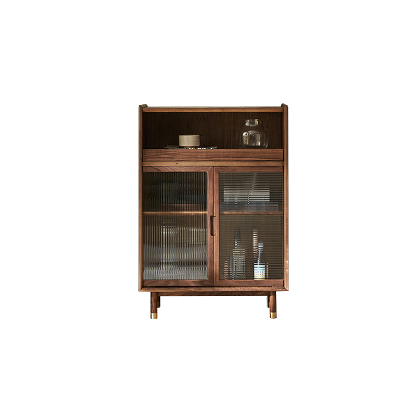 Storage Solid Wood Glass Door Cabinet Mid Century Chest in Walnut