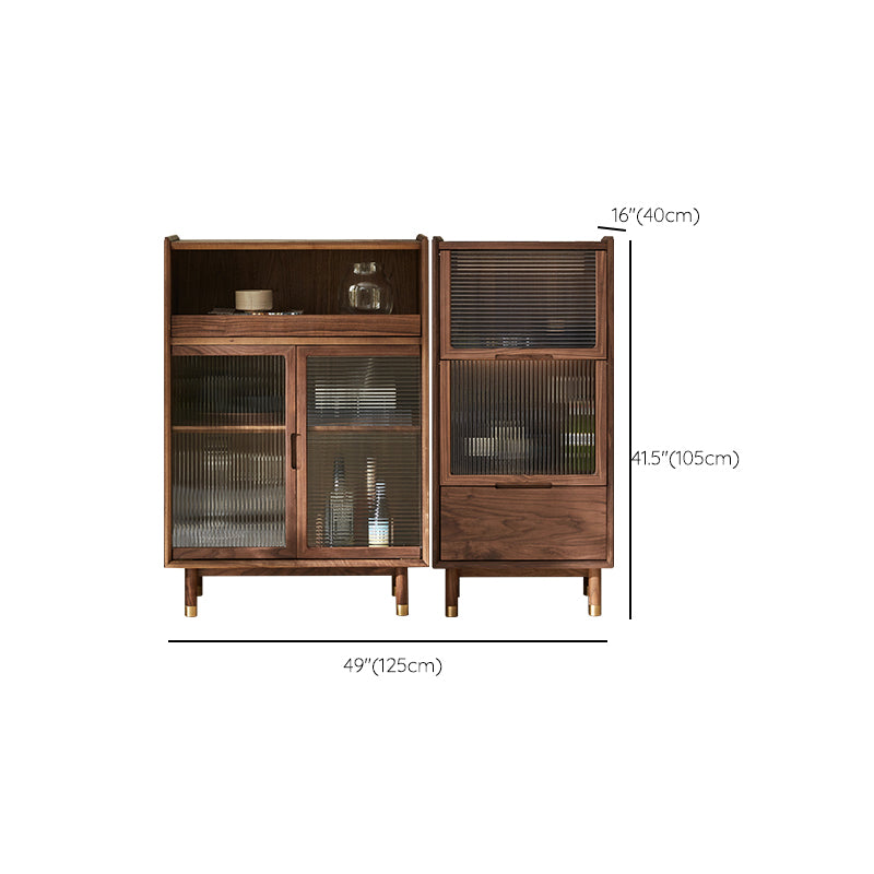 Storage Solid Wood Glass Door Cabinet Mid Century Chest in Walnut