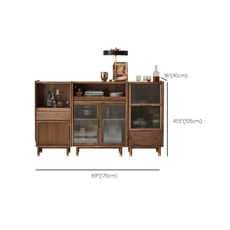 Storage Solid Wood Glass Door Cabinet Mid Century Chest in Walnut