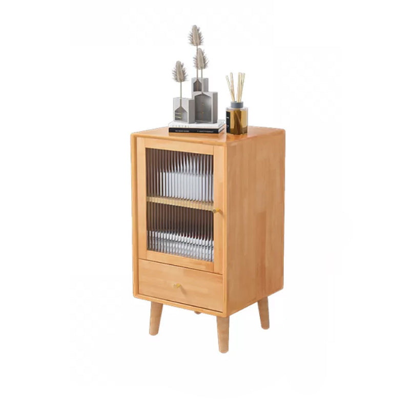 Contemporary Solid Wood Cabinet Glass Paned 1 - Door Natural Chest with Drawers