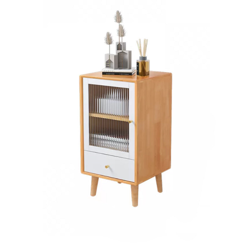 Contemporary Solid Wood Cabinet Glass Paned 1 - Door Natural Chest with Drawers