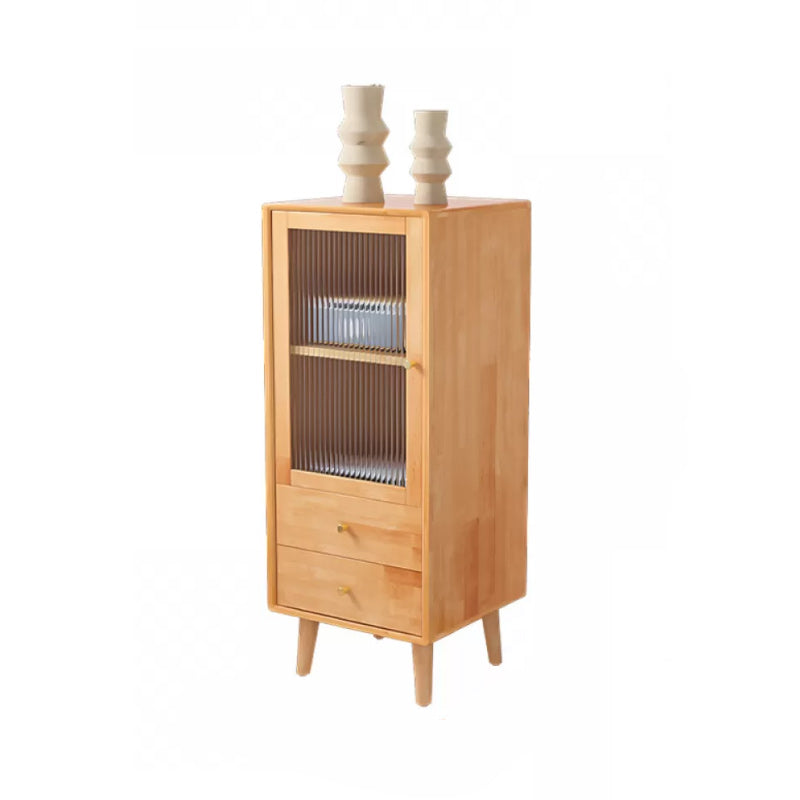 Contemporary Solid Wood Cabinet Glass Paned 1 - Door Natural Chest with Drawers