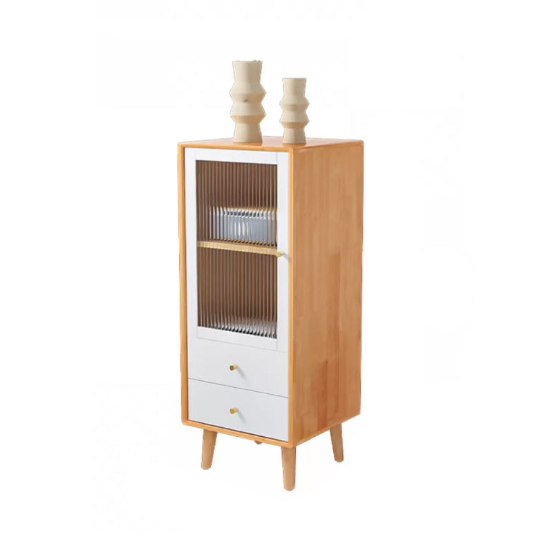 Contemporary Solid Wood Cabinet Glass Paned 1 - Door Natural Chest with Drawers
