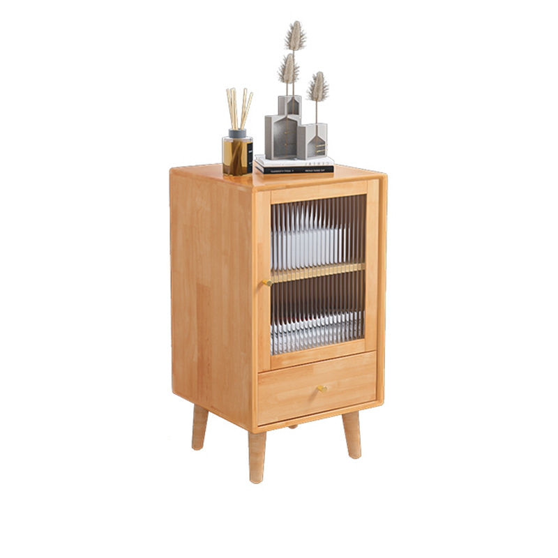 Contemporary Solid Wood Cabinet Glass Paned 1 - Door Natural Chest with Drawers