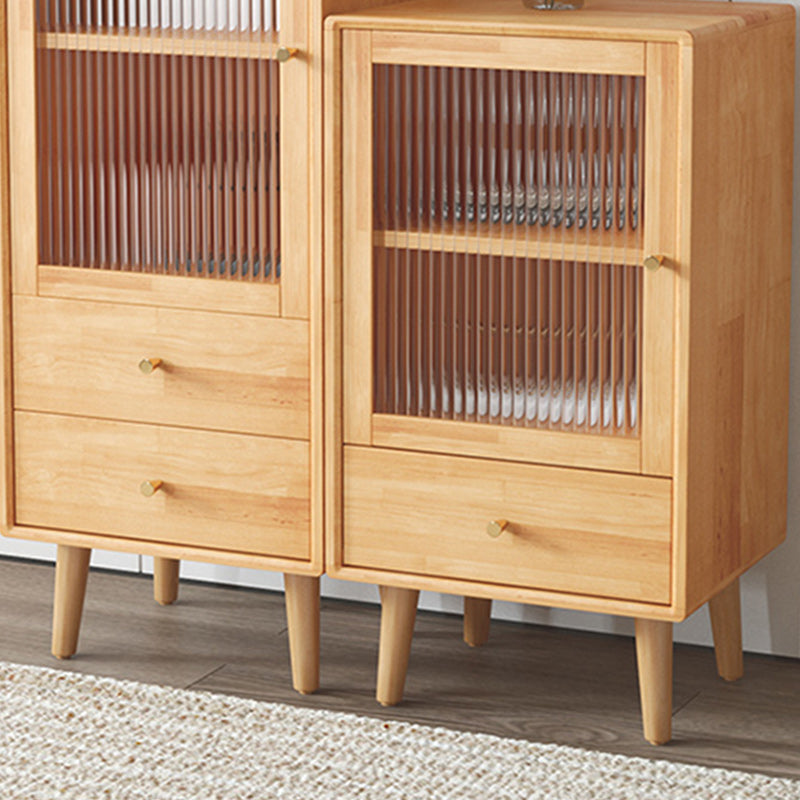 Contemporary Solid Wood Cabinet Glass Paned 1 - Door Natural Chest with Drawers