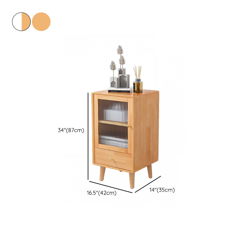 Contemporary Solid Wood Cabinet Glass Paned 1 - Door Natural Chest with Drawers