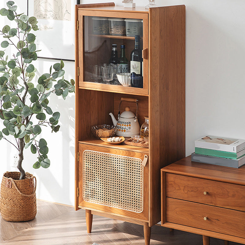 51.2" Tall Solid Wood Storage Cabinet with Glass Paned 2 - Door Rattan Accent Chest