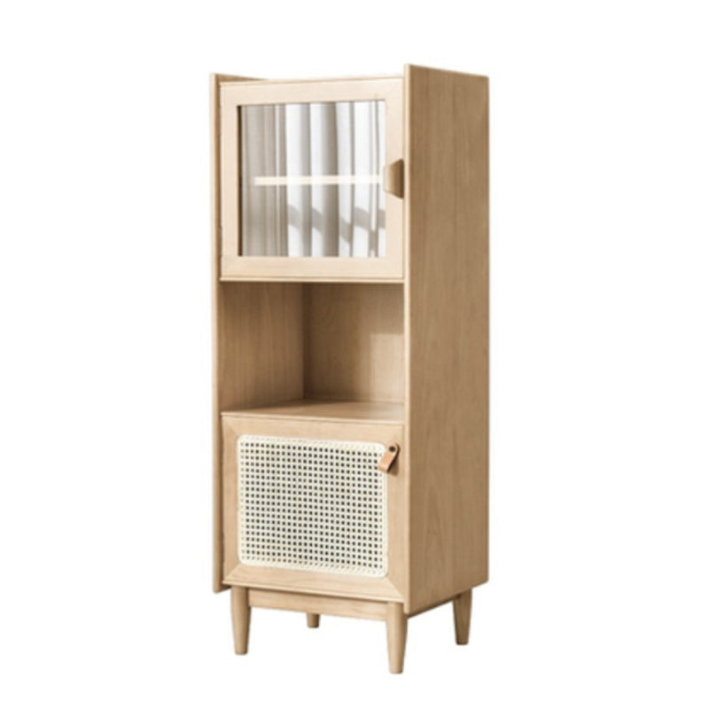 51.2" Tall Solid Wood Storage Cabinet with Glass Paned 2 - Door Rattan Accent Chest