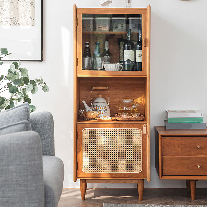 51.2" Tall Solid Wood Storage Cabinet with Glass Paned 2 - Door Rattan Accent Chest