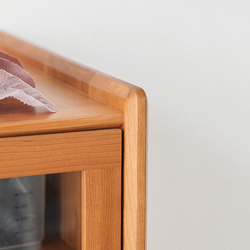 51.2" Tall Solid Wood Storage Cabinet with Glass Paned 2 - Door Rattan Accent Chest