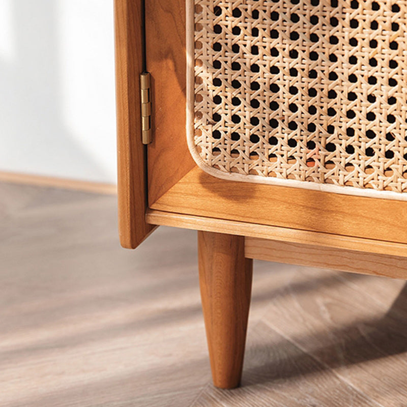 51.2" Tall Solid Wood Storage Cabinet with Glass Paned 2 - Door Rattan Accent Chest