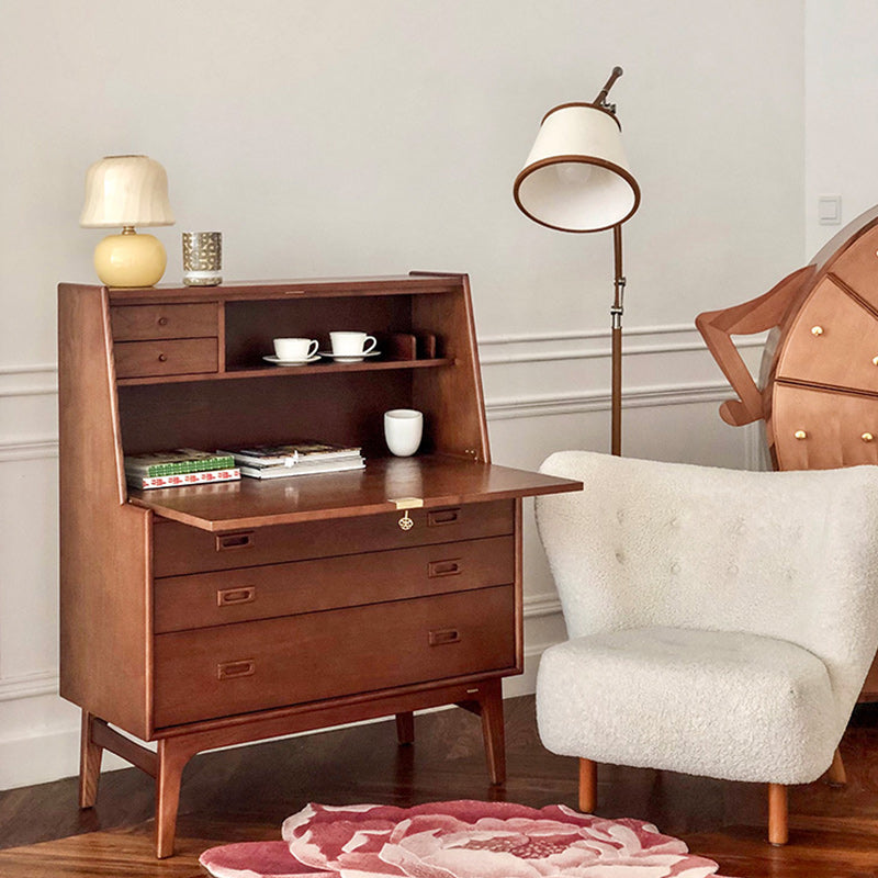 Mid-Century Modern Wood Accent Chest in Ash 46" Tall 5 Drawers Cabinet