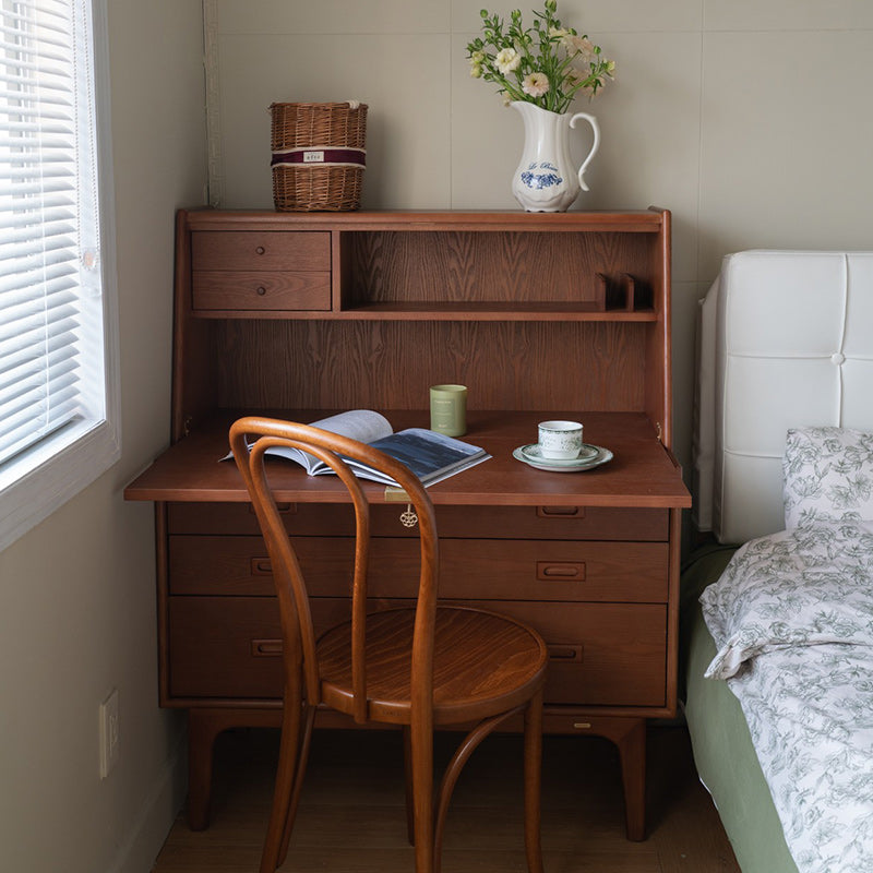 Mid-Century Modern Wood Accent Chest in Ash 46" Tall 5 Drawers Cabinet