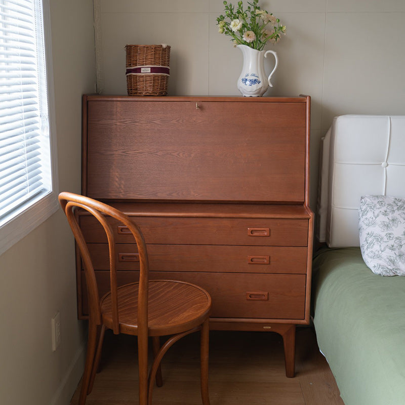 Mid-Century Modern Wood Accent Chest in Ash 46" Tall 5 Drawers Cabinet