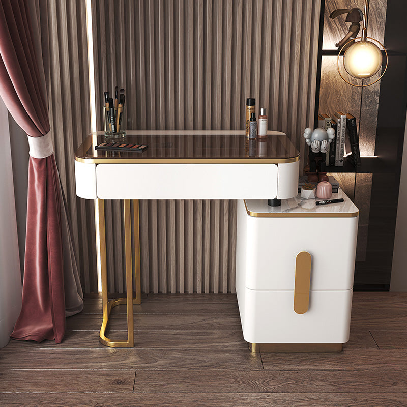 Glass Top Make-up Vanity Wood Dressing Table with  Storage Drawers