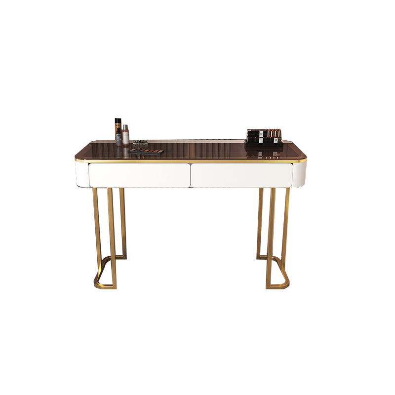 Glass Top Make-up Vanity Wood Dressing Table with  Storage Drawers