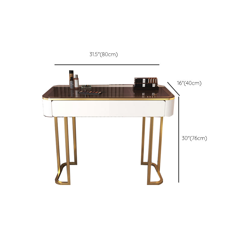 Glass Top Make-up Vanity Wood Dressing Table with  Storage Drawers