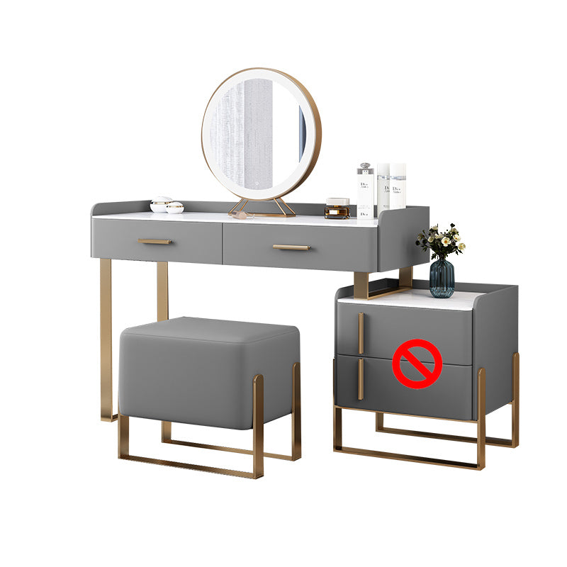Stone Top Make-up Vanity Gray Solid Wood Vanity Dressing Table Set with 4 Drawers