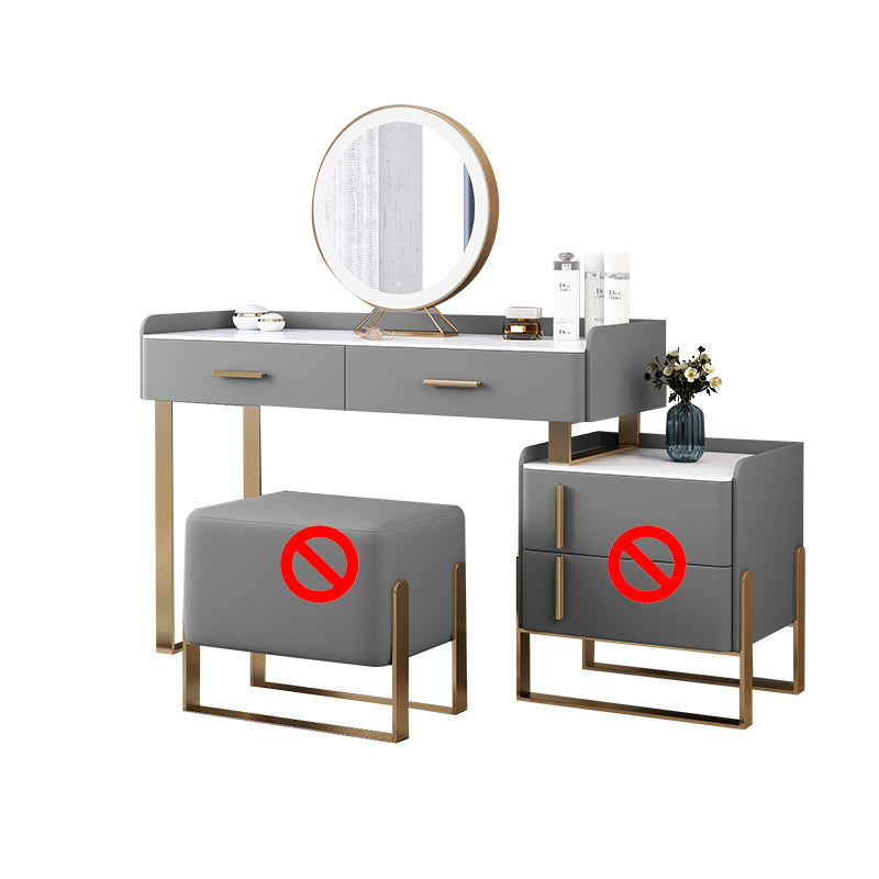 Stone Top Make-up Vanity Gray Solid Wood Vanity Dressing Table Set with 4 Drawers