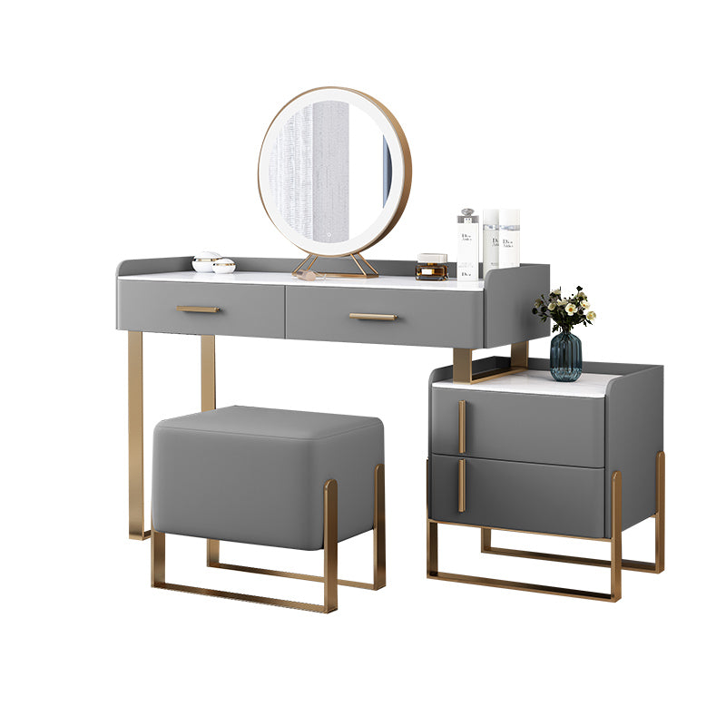 Stone Top Make-up Vanity Gray Solid Wood Vanity Dressing Table Set with 4 Drawers