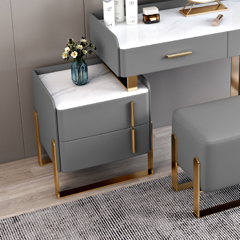 Stone Top Make-up Vanity Gray Solid Wood Vanity Dressing Table Set with 4 Drawers
