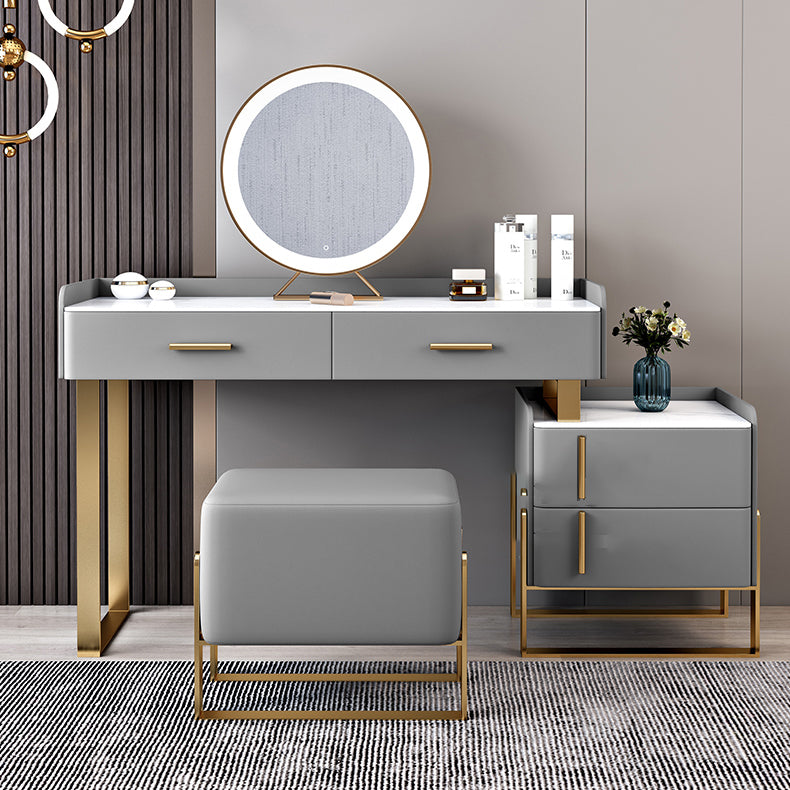 Stone Top Make-up Vanity Gray Solid Wood Vanity Dressing Table Set with 4 Drawers