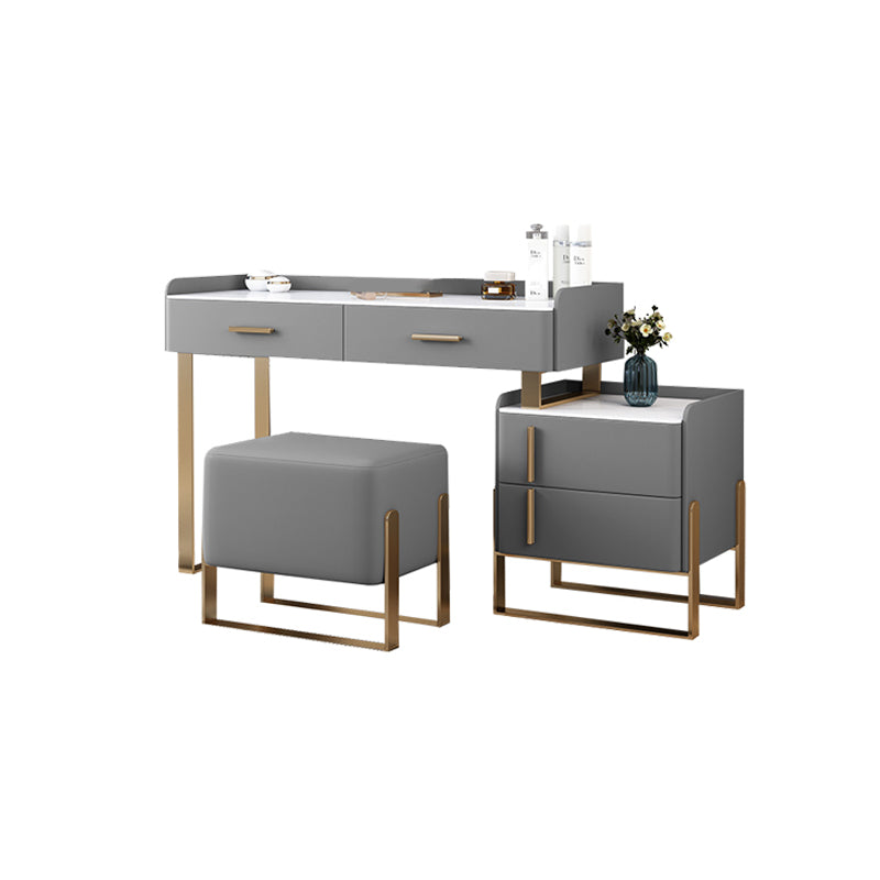 Stone Top Make-up Vanity Gray Solid Wood Vanity Dressing Table Set with 4 Drawers