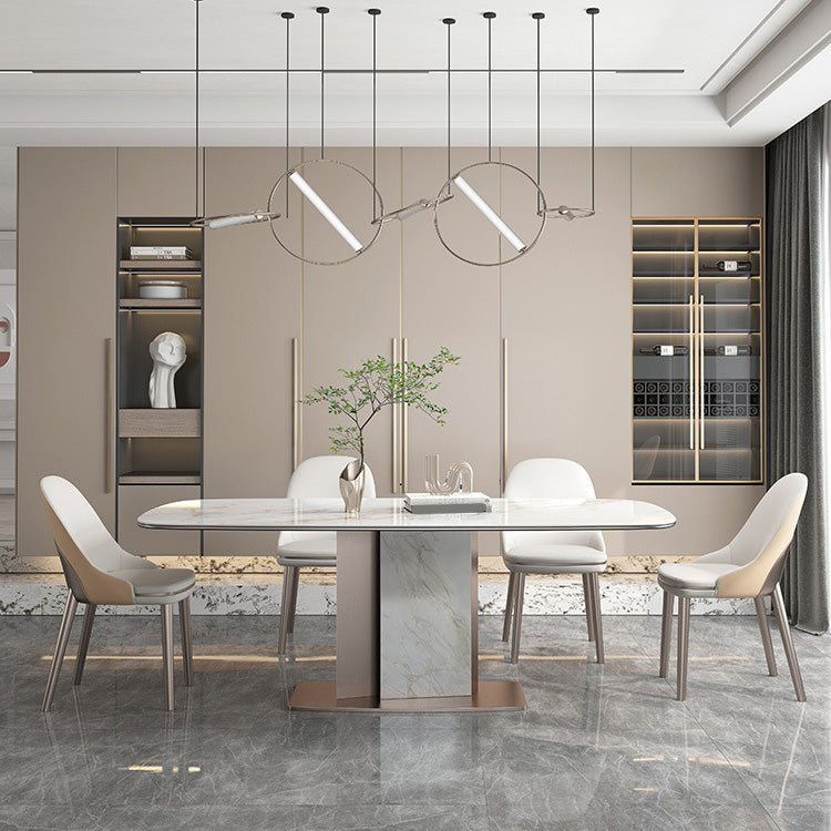 Glam Style Dining Rectangle Table Sintered Stone Table with Metal Legs for Home Use