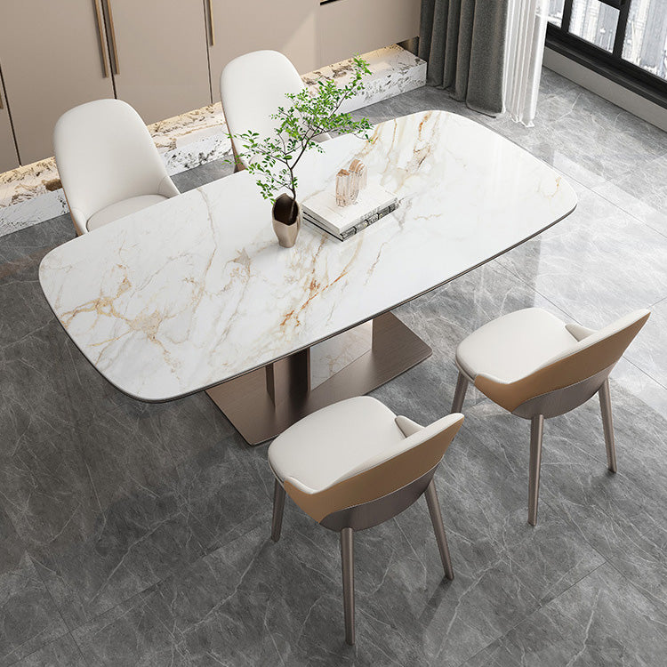 Glam Style Dining Rectangle Table Sintered Stone Table with Metal Legs for Home Use