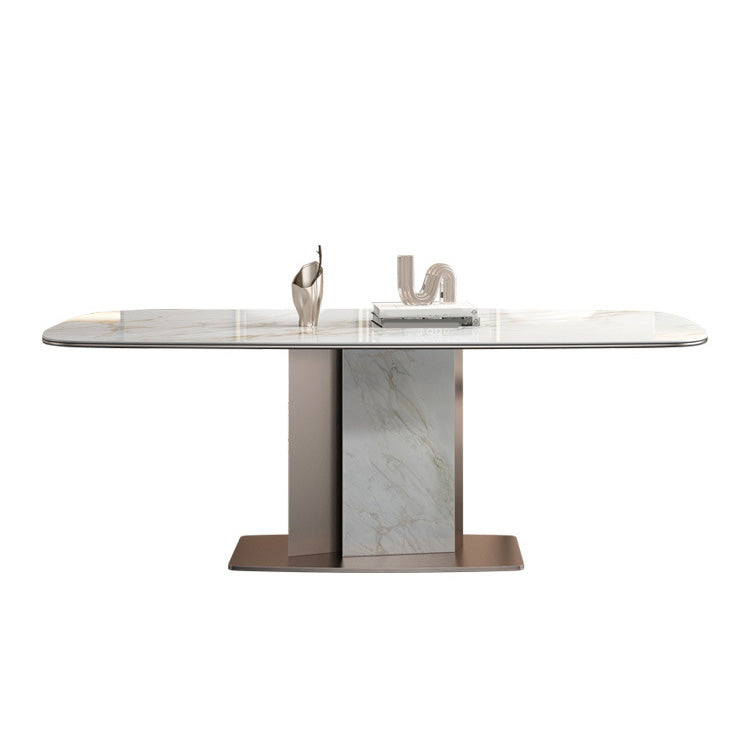 Glam Style Dining Rectangle Table Sintered Stone Table with Metal Legs for Home Use