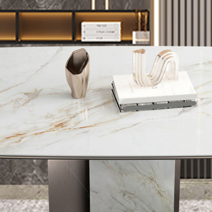 Glam Style Dining Rectangle Table Sintered Stone Table with Metal Legs for Home Use
