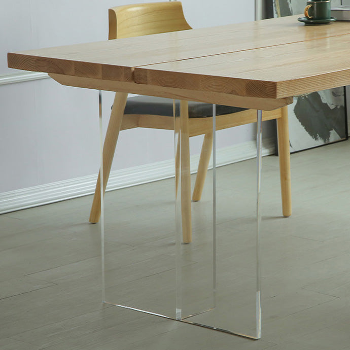 Rectangle Solid Wood Dining Table Modern Acrylic Double Pedestal Table