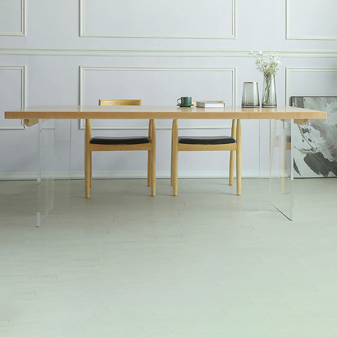 Rectangle Solid Wood Dining Table Modern Acrylic Double Pedestal Table