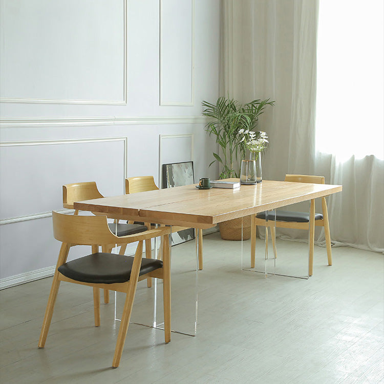 Rectangle Solid Wood Dining Table Modern Acrylic Double Pedestal Table