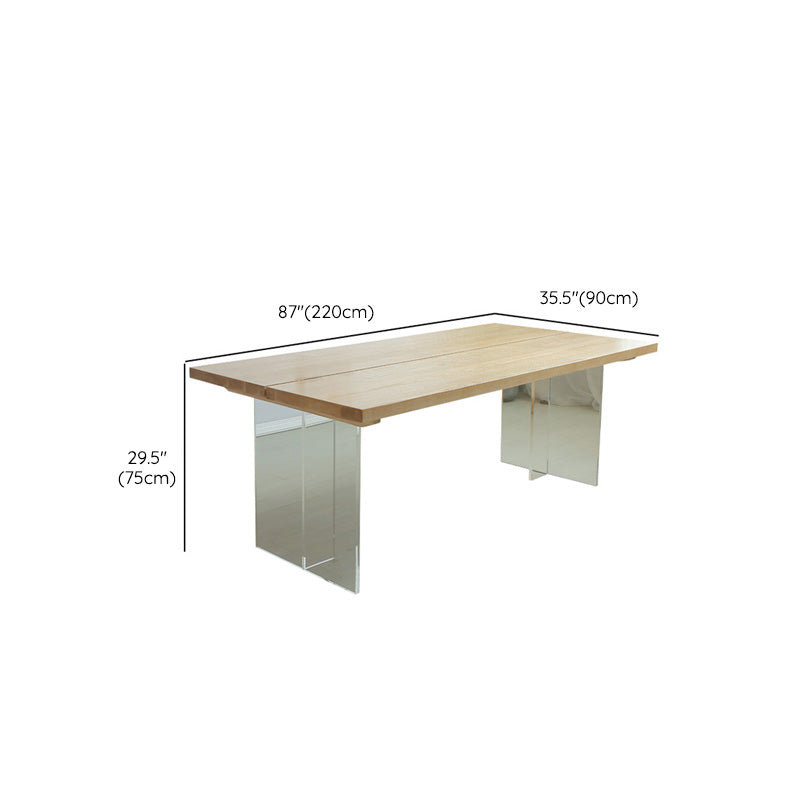Rectangle Solid Wood Dining Table Modern Acrylic Double Pedestal Table