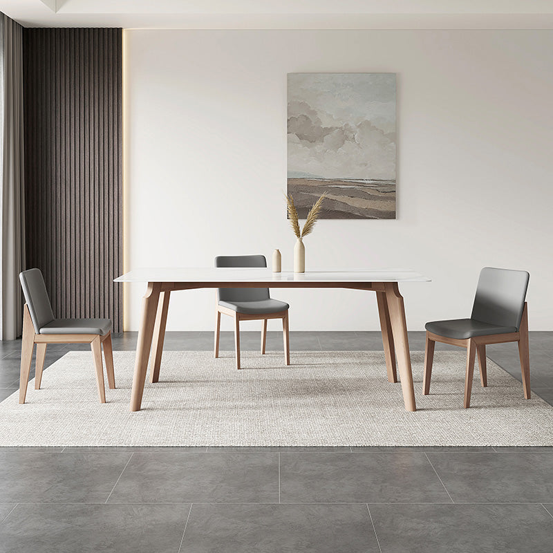 Mid-Century Rectangle Dining Table Solid Wood Legs and Stone Top Dining Table