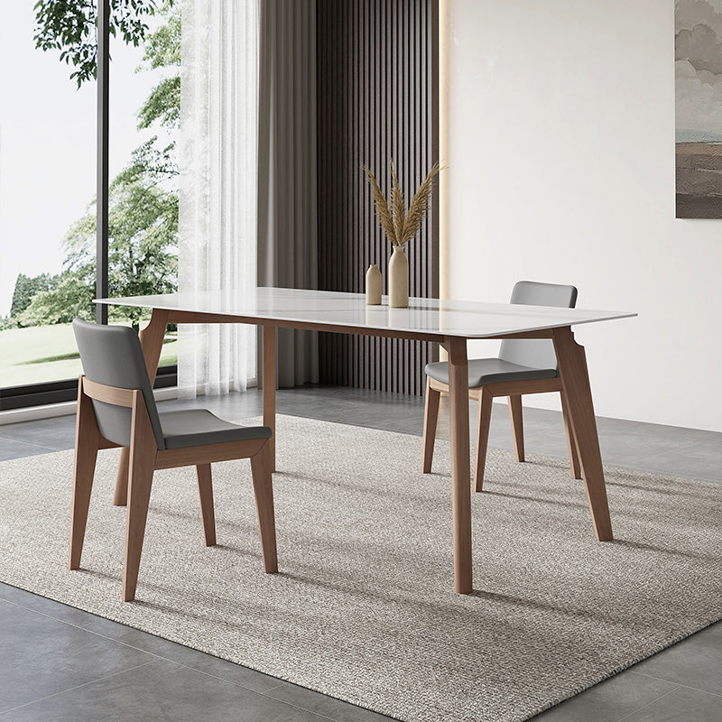 Mid-Century Rectangle Dining Table Solid Wood Legs and Stone Top Dining Table
