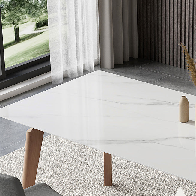 Mid-Century Rectangle Dining Table Solid Wood Legs and Stone Top Dining Table