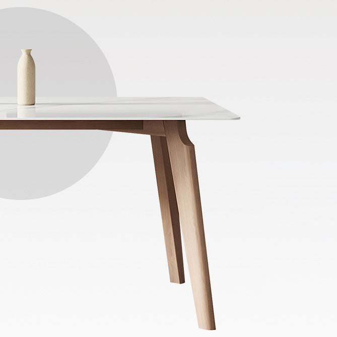 Mid-Century Rectangle Dining Table Solid Wood Legs and Stone Top Dining Table