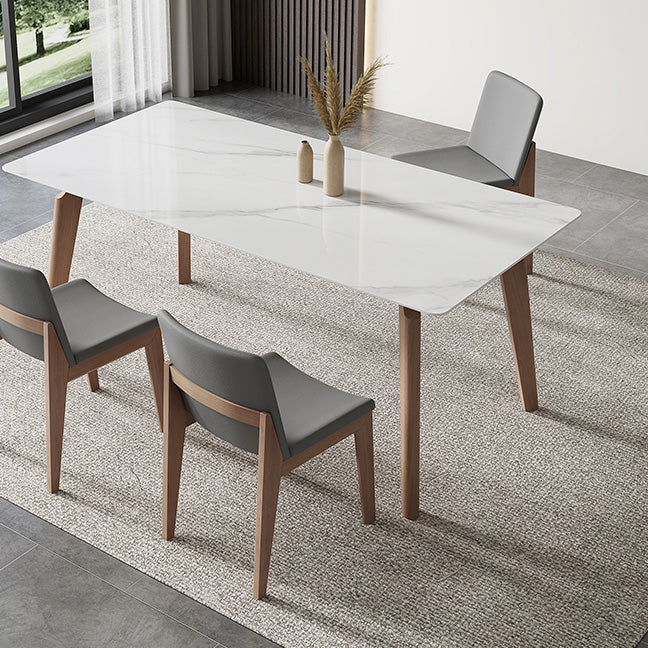 Mid-Century Rectangle Dining Table Solid Wood Legs and Stone Top Dining Table