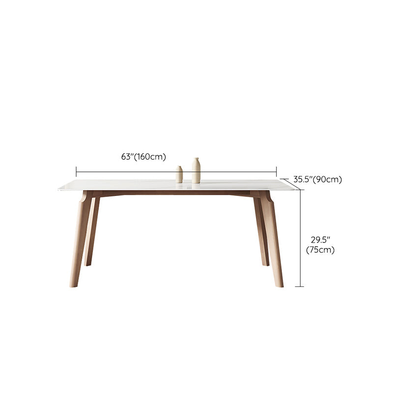 Mid-Century Rectangle Dining Table Solid Wood Legs and Stone Top Dining Table