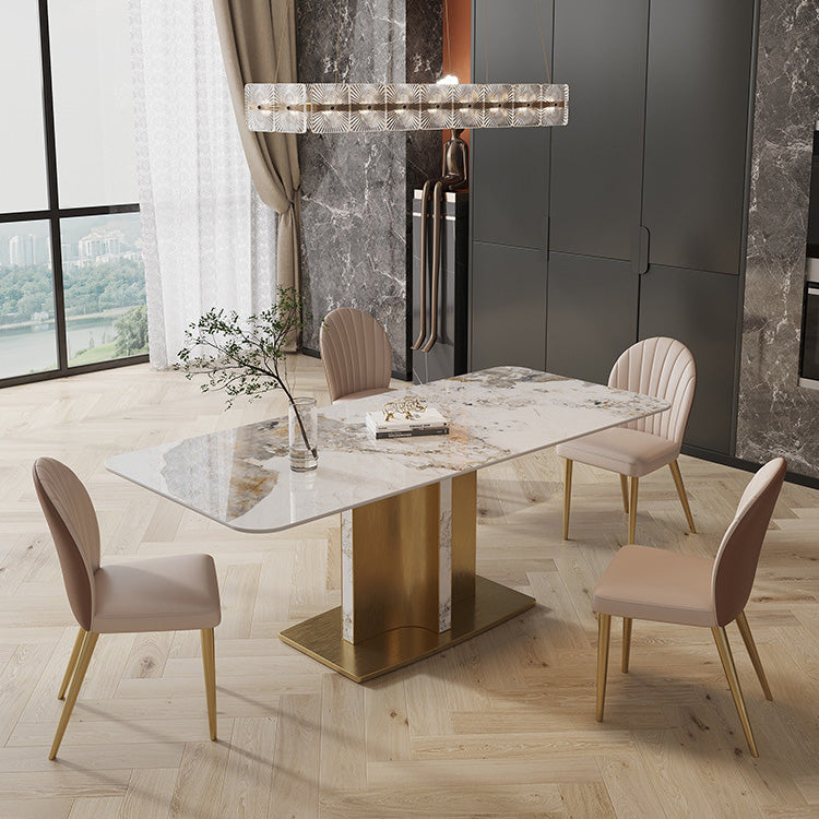 Glam Style Sintered Stone Table Dining Rectangle Table with Metal Legs for Kitchen