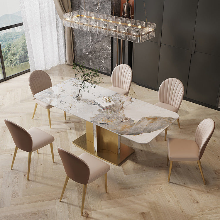 Glam Style Sintered Stone Table Dining Rectangle Table with Metal Legs for Kitchen